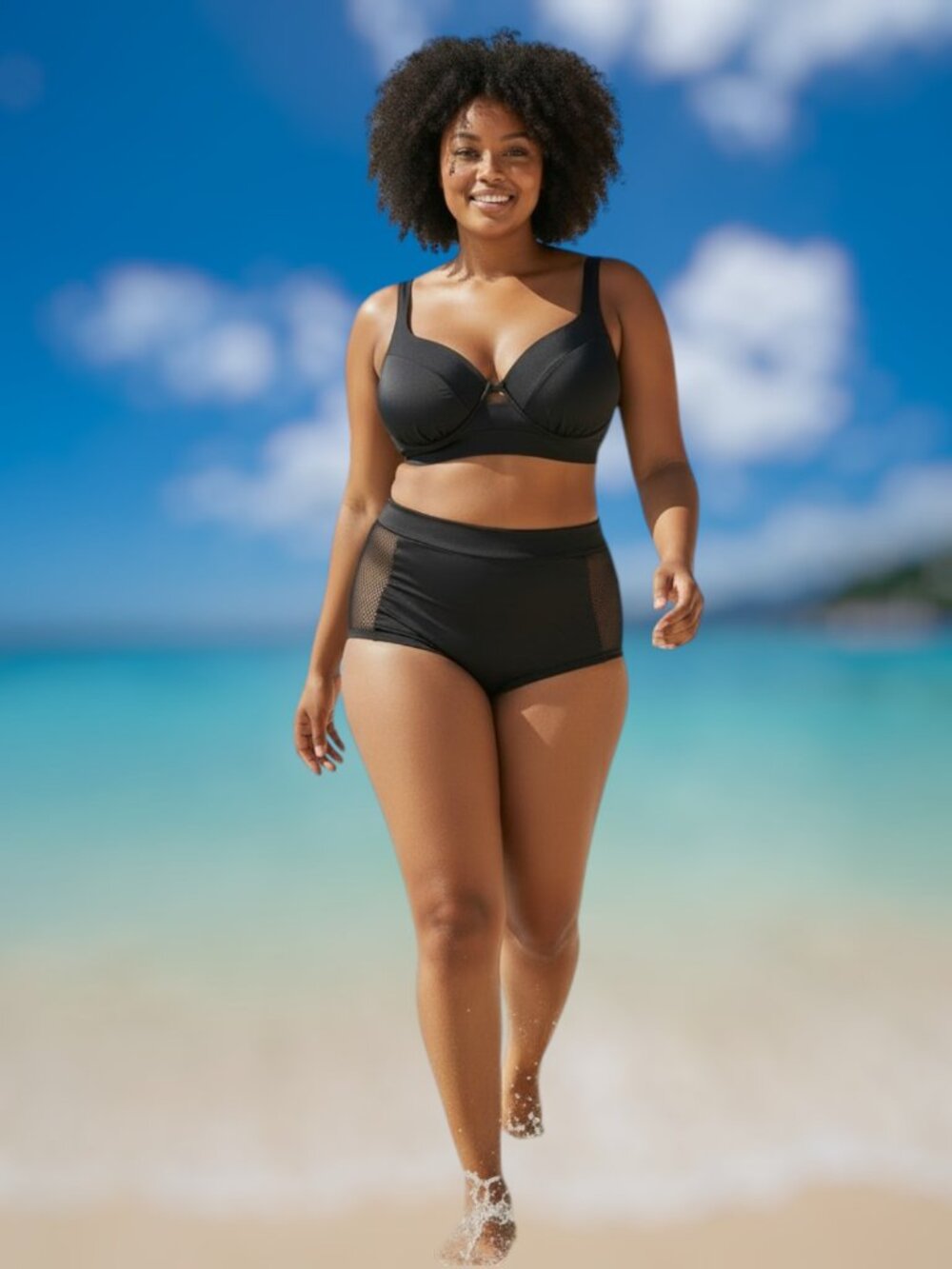 Bustier Bikini Set - Underwire Top + High Waist Bottom with Mesh Panels XL